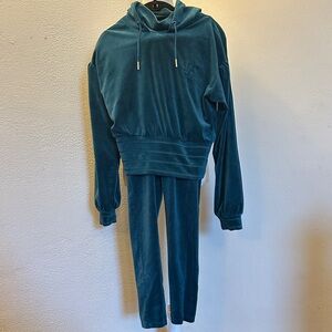 Juicy Couture Teal Green Velour Hoodie and Pants Set Size M